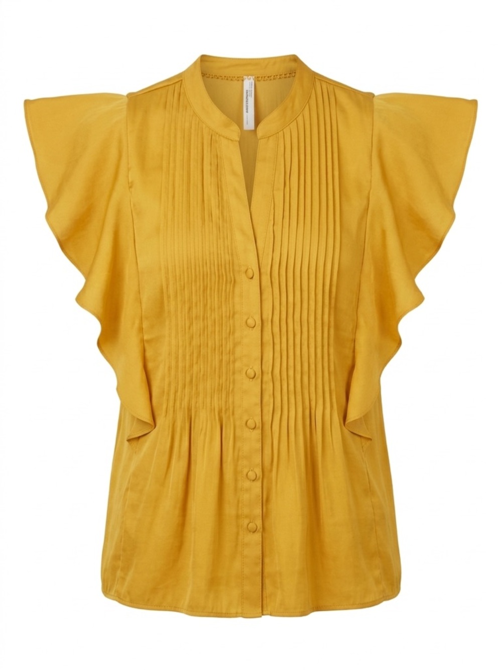 Anthropologie Mustard Yellow Flutter-Sleeve Pintuck Blouse